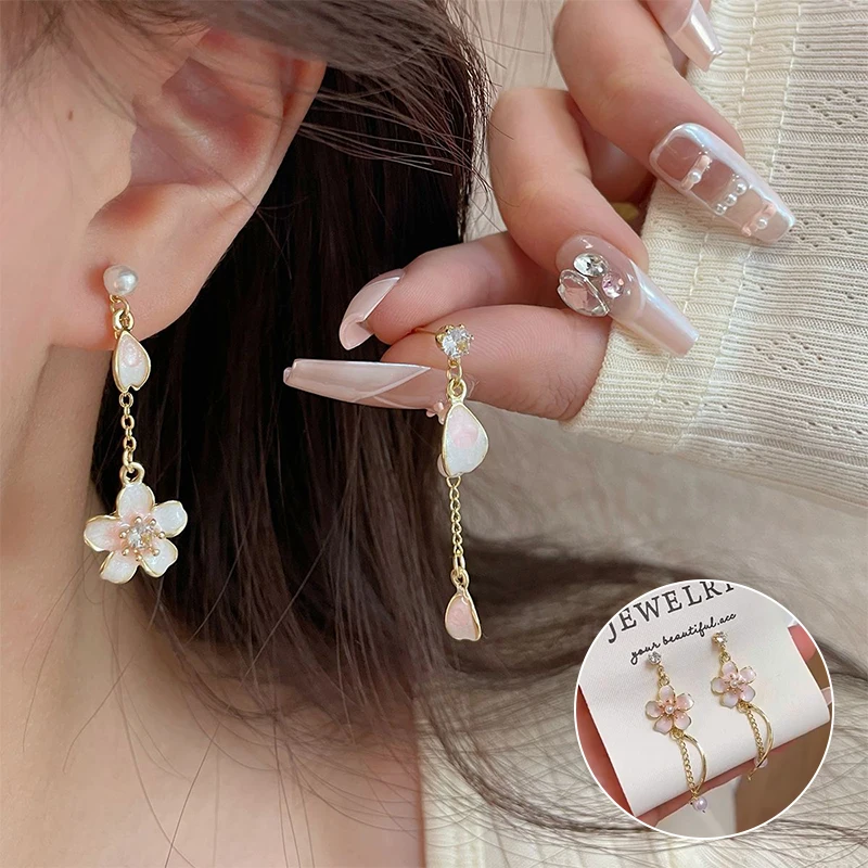 Милые романтичные висячие серьги в форме цветка для женщин элегантные розовые