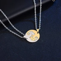 heart shaped couple stitching necklace best friend necklace stainless steel cute dog gold pendant pair set gift for couple
