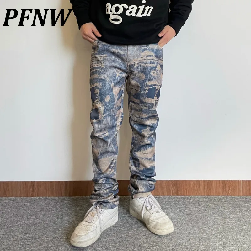 

Джинсы PFNW мужские прямые из денима, уличная одежда с американским винтажным принтом, повседневные трендовые штаны для улицы, 28A0793, весна-осень