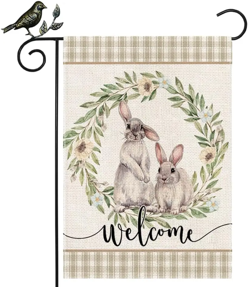 Пасхальный Садовый флаг 12 5x18 дюймов венок с кроликами двусторонний Декоративный