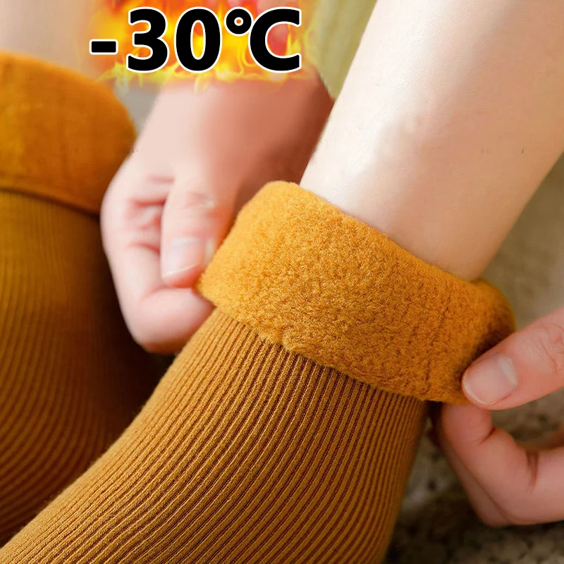 

New Velvet Women Winter Warm Thicken Thermal Socks Soft Casual Plush Solid Sock Wool Cashmere Home Snow Boots Floor Sock 1Pairs