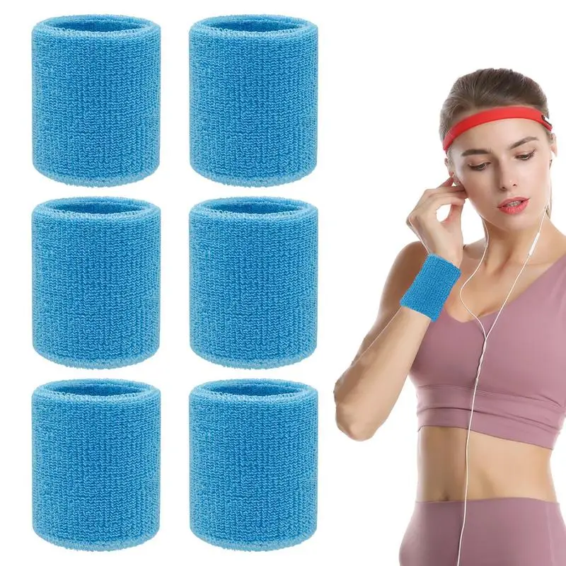 

Sweatband Wristbands 6pcs Running Wrist Sweat Towel For Men Terry Cloth Sweatband For Running Exercising Workout Badminton