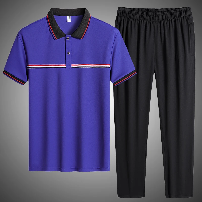 

Men Sets Striped Ankle-length Trousers Plus Size 8XL Summer Korean Hip-hop Chic Leisure Fashion POLO Shirts New Ins Men Clothing