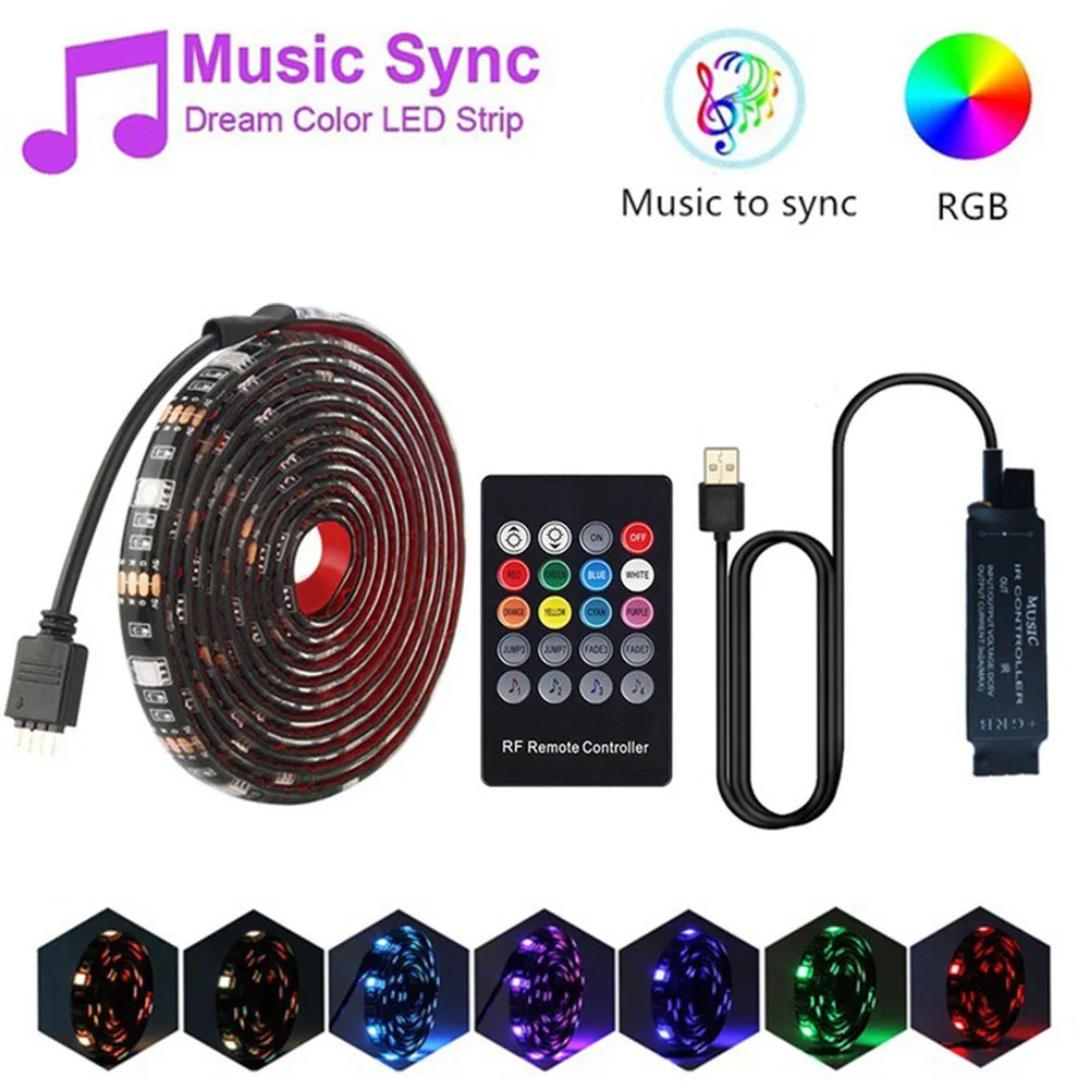 

RGB-Лента светодиодная Водонепроницаемая с 20 клавишами, USB