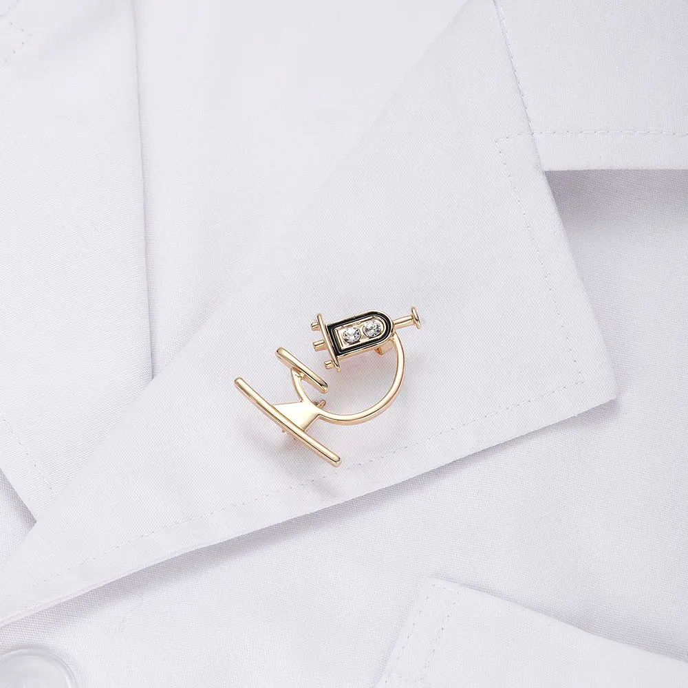 Fashion Classic Golden Alloy Microscope Medical Brooch Inlaid Natural Zircon Crystal Quality Lapel Pins Badge Jewelry For Doctor | Украшения