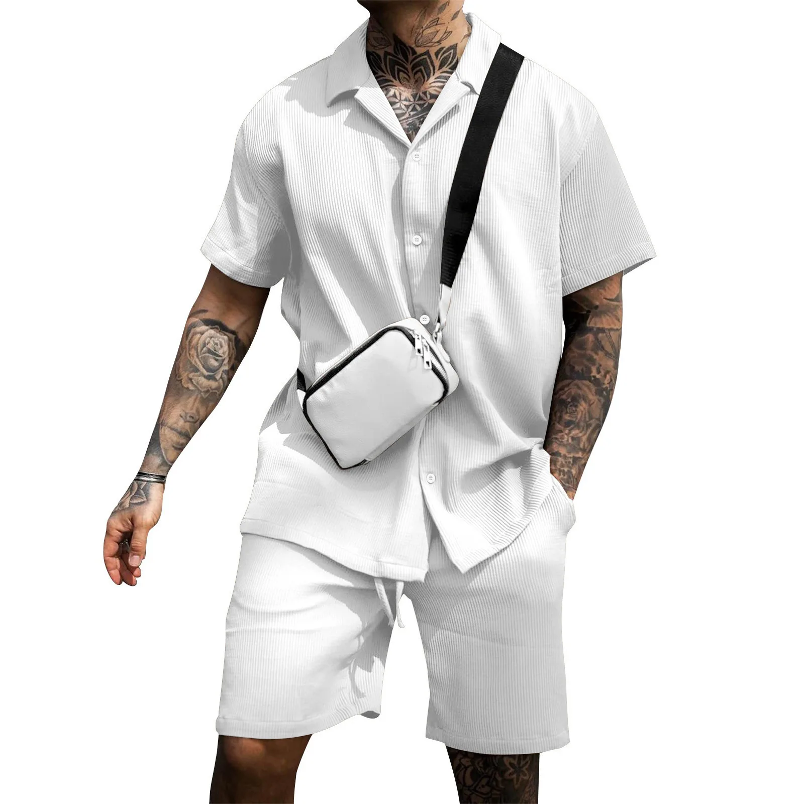Casual and Comfortable Button Polo Shirt Short Sleeve Shorts Set Men's Clothing Pattern Personalized New Set 2023 Men's Clothing
