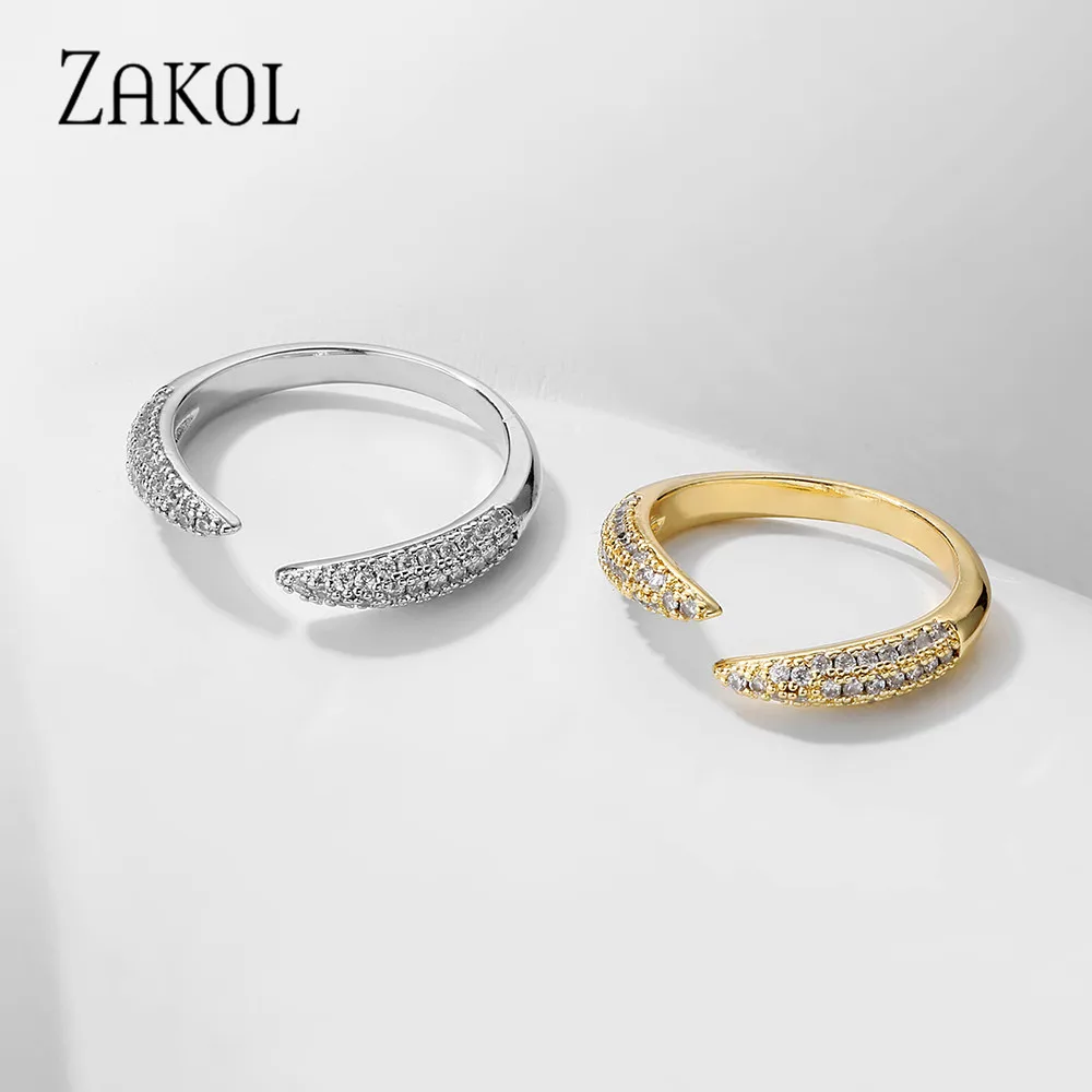 ZAKOL корейские блестящие свадебные Открытые Кольца для женщин модное микро
