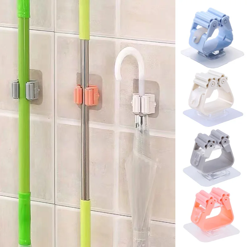 Adhesive Wall Mounted Hook Mop Organizer Holder Kitchen Bathroom Multi-purpose Brush Broom Hanger Home Strong Hooks Accessories