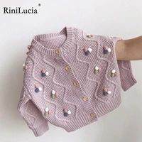 rinilucia autumn winter kids baby girls full sleeve single breated top outwear toddler children knit clothes flocking sweater