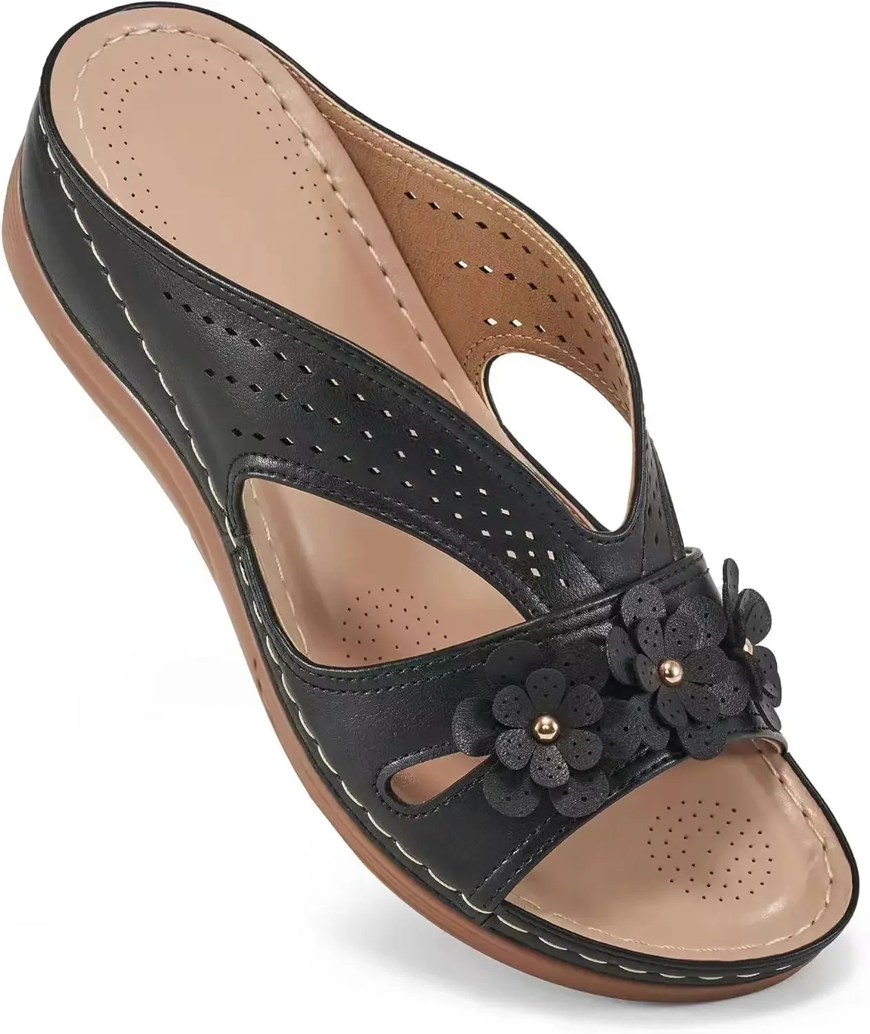 Новые женские тапочки повседневная пляжная обувь на танкетке с цветочным