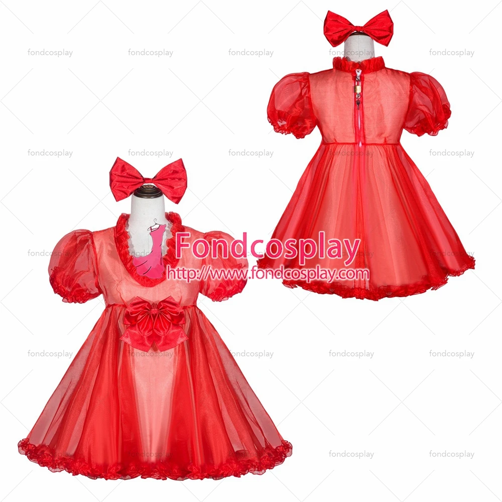 

adult sexy cross dressing sissy maid short French Lockable Red Organza Dress Cosplay Costume Tailor-made[G4053]