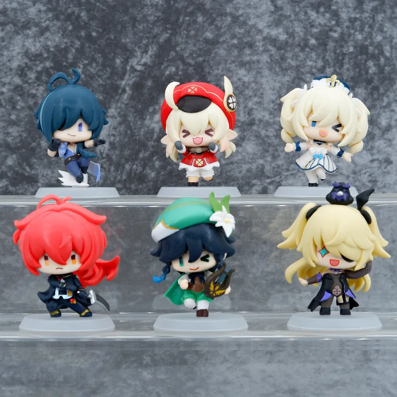 

6pcs/set Genshin Impact Anime Figure Klee Paimon Barbatos Aether Diluc Figurine Doll Toys
