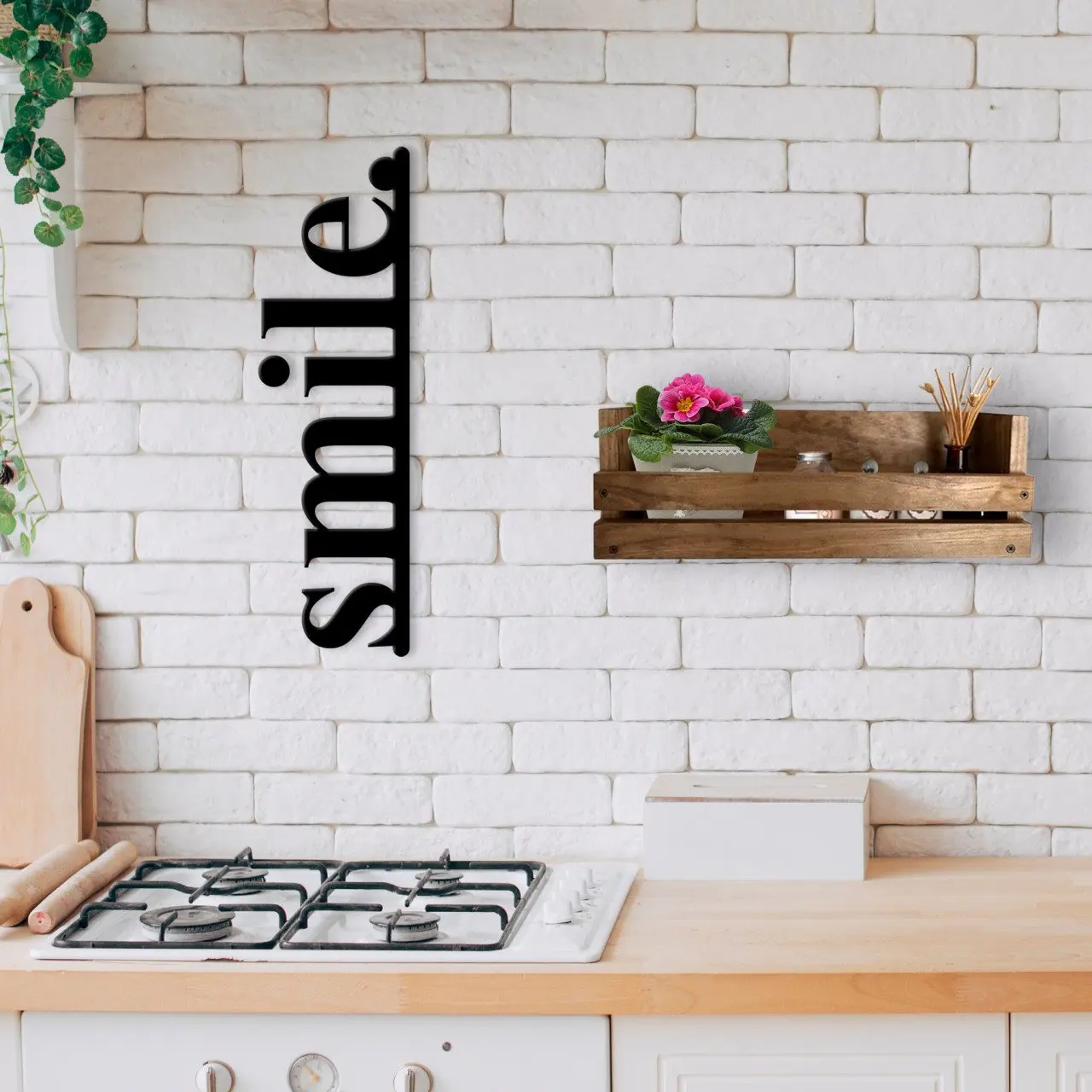 

BK Home Decorative Natural Wood Rack and Smile Wall Süsü-4