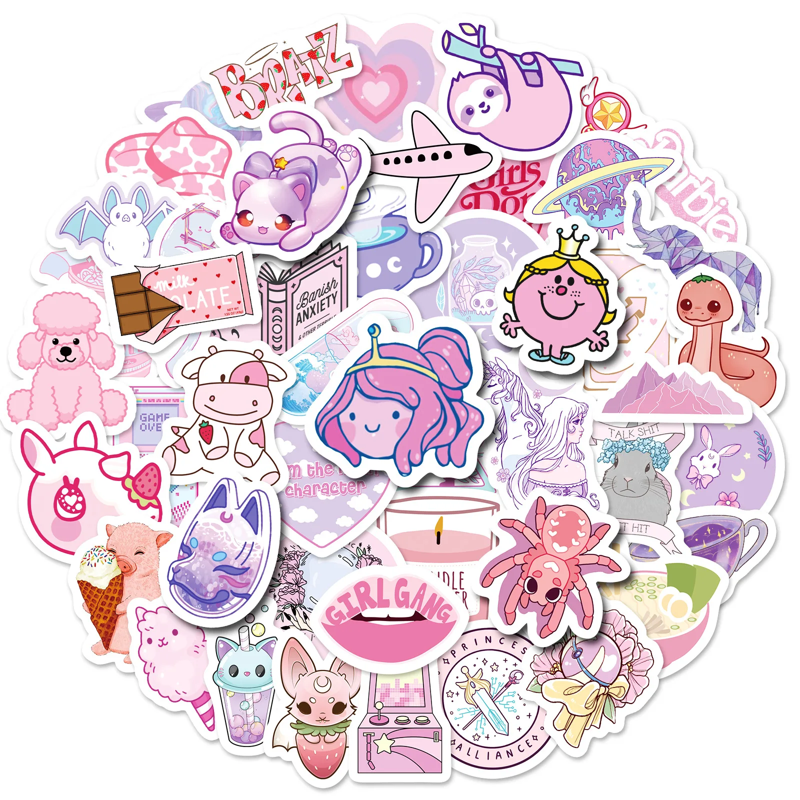 

50pcs Purple Pink Graffiti Decals Cup Notebook Helmet Fridge Car Luggage Guitar Waterproof Phone Laptop Skateboard Sticker