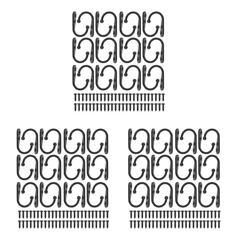 

72 Pieces Coat Hooks Wall Mounted Robe Hook Single Coat Hanger No Scratch and 150 Pieces Screws Black