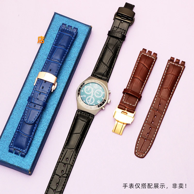 High quality leather strap suitable for swatch Swiss 51 device series mechanical wrist watch 17 19mm butterfly buckle