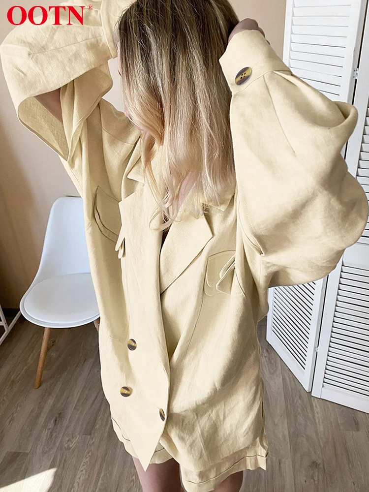 

OOTN уличная одежда, однотонное Свободное пальто с отложным воротником, женский двубортный пиджак с рукавом летучая мышь 2022, женские модные п...