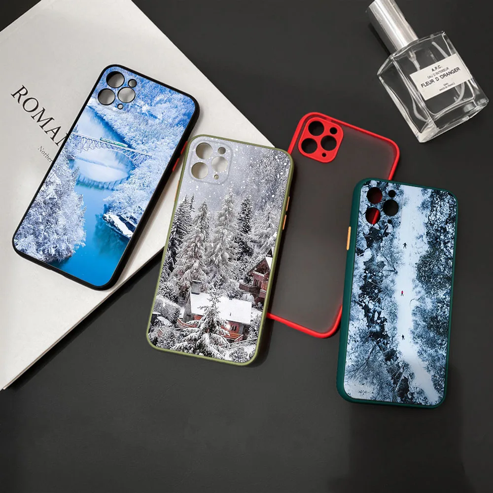 Skin Feel Translucent Phone Case For iPhone 16 Pro Max 15 14 13 12 11 7 8Plus SE Mini XR Ice Mountains Snow Frosted Black Cover