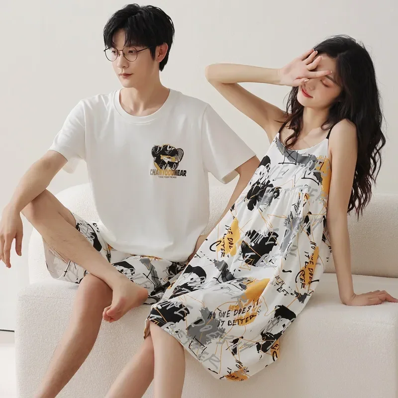 

2023 Boy Sexy Cotton Korean Young Men Pijamas Summer Couples Fashion Sleepwear Women Nightwear Nightdress Shorts Girl For Lounge
