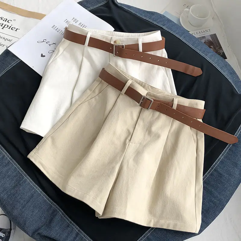 

2023 Summer Shorts Slim High Waist Slim Safari Style Wide Leg Button Pocket Trousers Solid Color Suit Casual Woman Loose W157