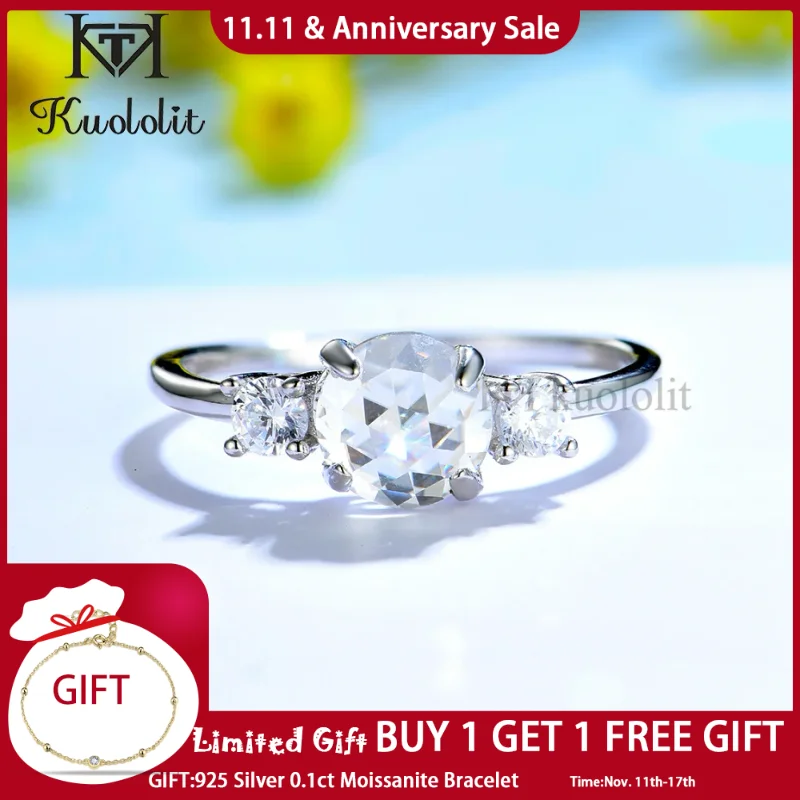 

Kuololit Rose Cut Moissanite 585 14K 10K White Gold Ring for Women 1.0CT Solitaire Engagement for Luxury Jewelry for Christmas