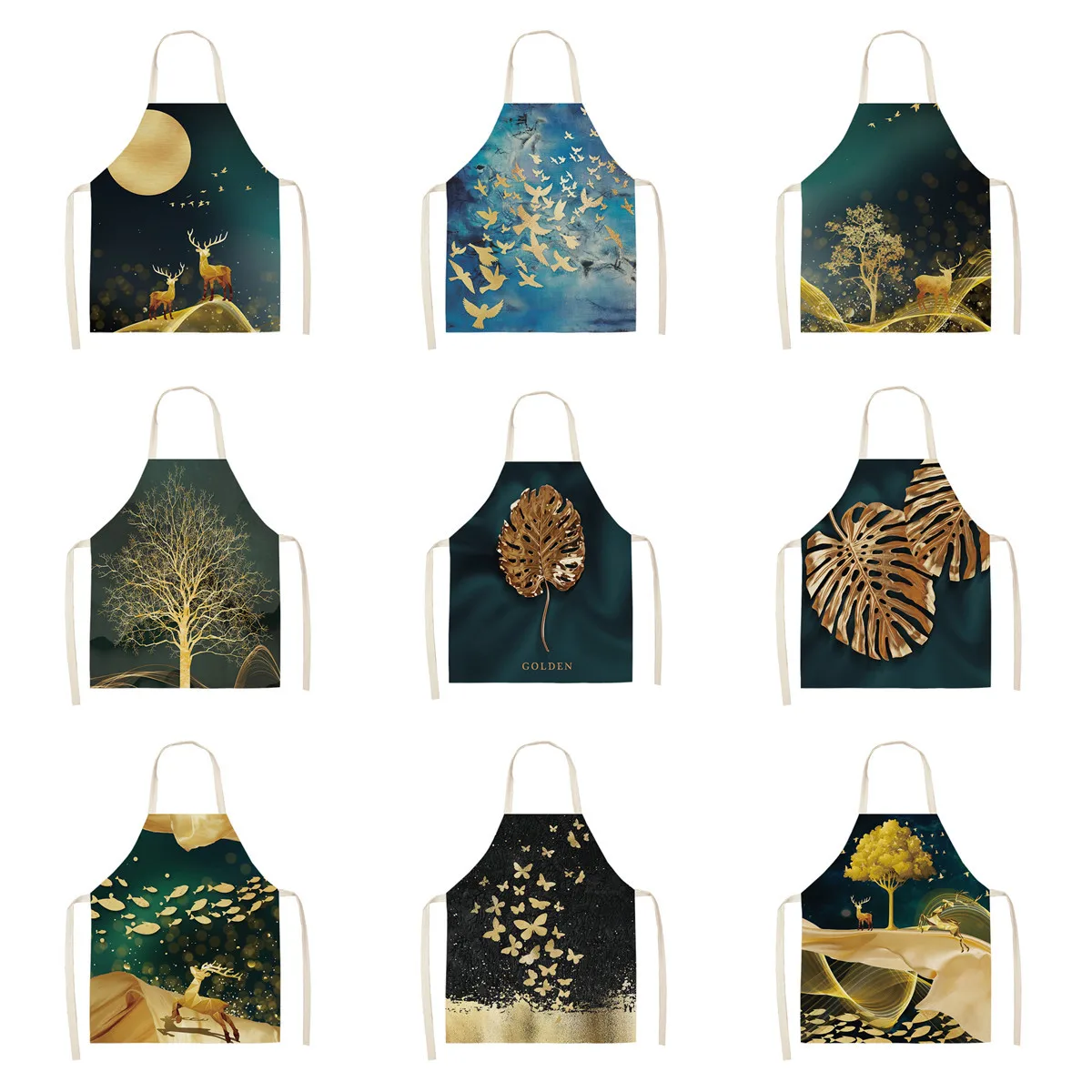 

Фартуки для кухни с оленем и бабочкой для женщин, хлопковые и льняные нагрудники, предмет для уборки дома, фартук для приготовления пищи, фар...