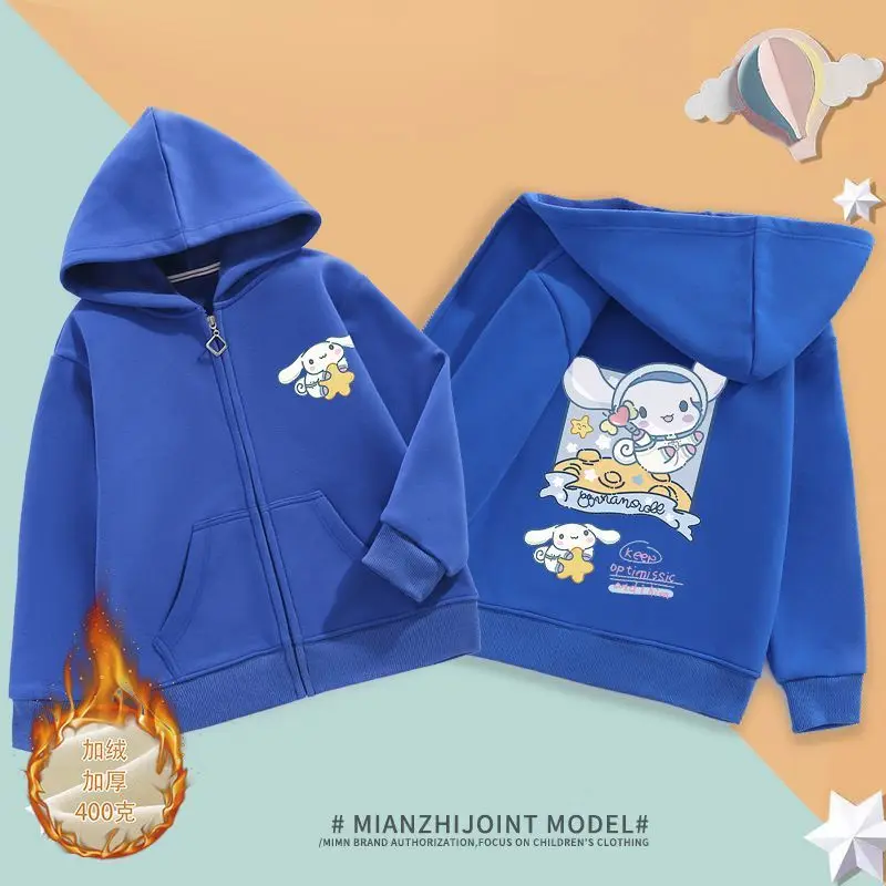

Детское плюшевое пальто с капюшоном Sanrioed, свитер в стиле аниме Cinnamoroll, кавайная куртка на хлопковом подкладе для маленьких мальчиков и девоч...
