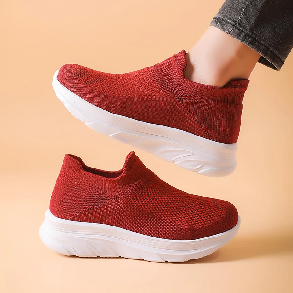 Loekeah Slip On Knitting Sock Casual Shoes Breathable Walking Shoes Lightweight Loafers Fashion Footwear For Women Jogging
