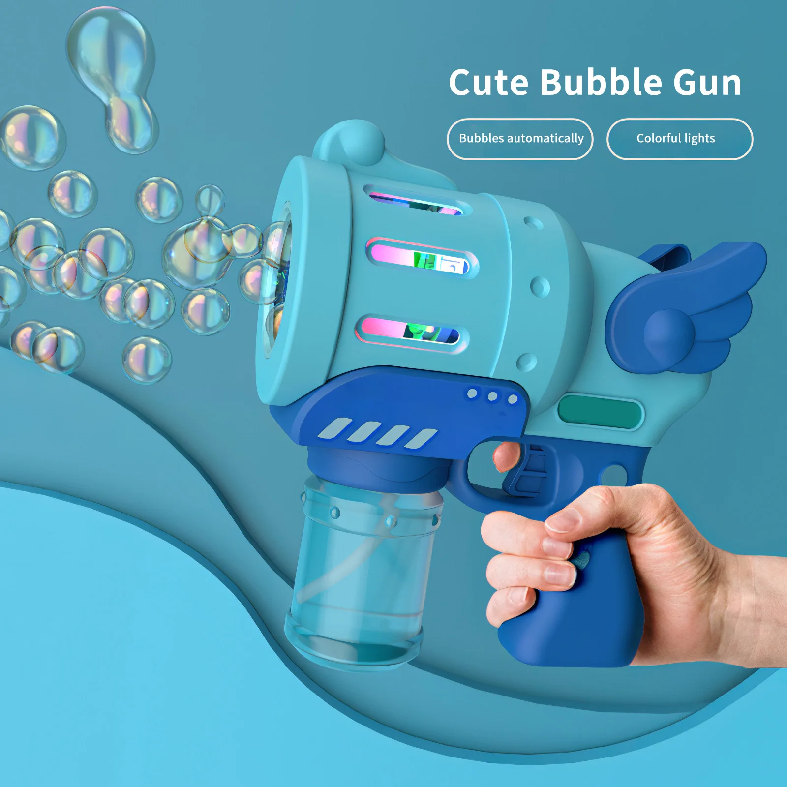 

Gun-Shaped Bubble Machine 5 Holes Bubble Maker Educational Bubble Gun Toy AntiFall Gun Bubble Creator Lovely With Colorful Light
