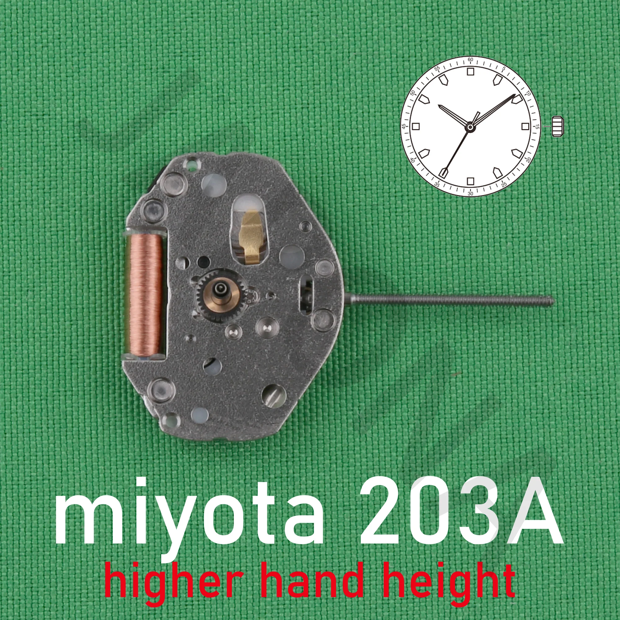 203A movement miyota 203A movement featuring higher hand height that enables designs taking advantage of dial depth.