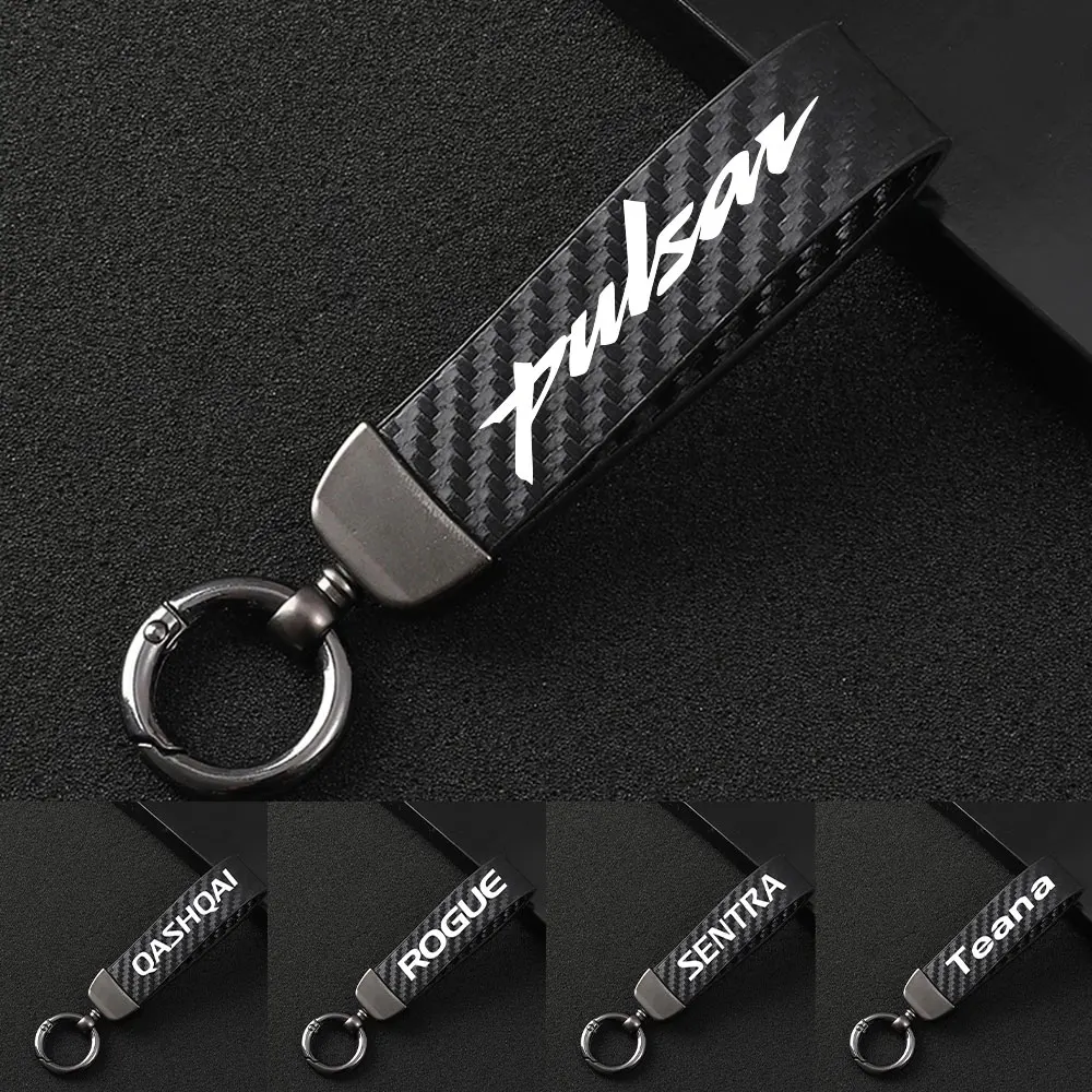 

For Nissan Pulsar Qashqai Rogue Sentra Teana Tiida X-Trail Sylphy Car Carbon Fiber Rope Keychain Key Ring Auto Accessories