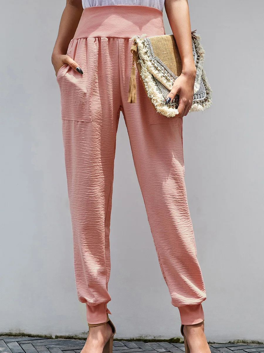 

Однотонные повседневные брюки с высокой талией, женские облегающие узкие брюки для маленьких ног, 9 минут