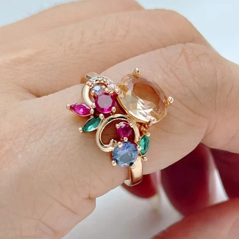 Винтажное кольцо Kinel с цирконом, розовое золото