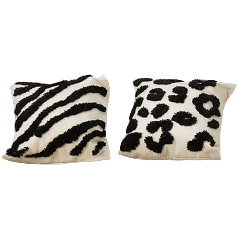 

New Throw Pillow Cover Boho Cushion Case Leopard Zebra Stripe Tufted Pillowcase Sofa