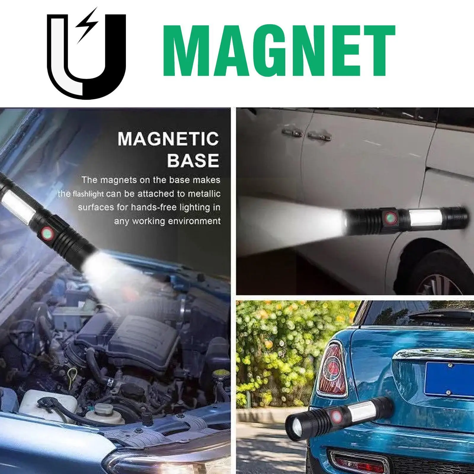 

Super Powerful LED Flashlight Magnetic Tail Torch Zoomable Rechargeable Hand USB Portable Flashlight Light D2B2