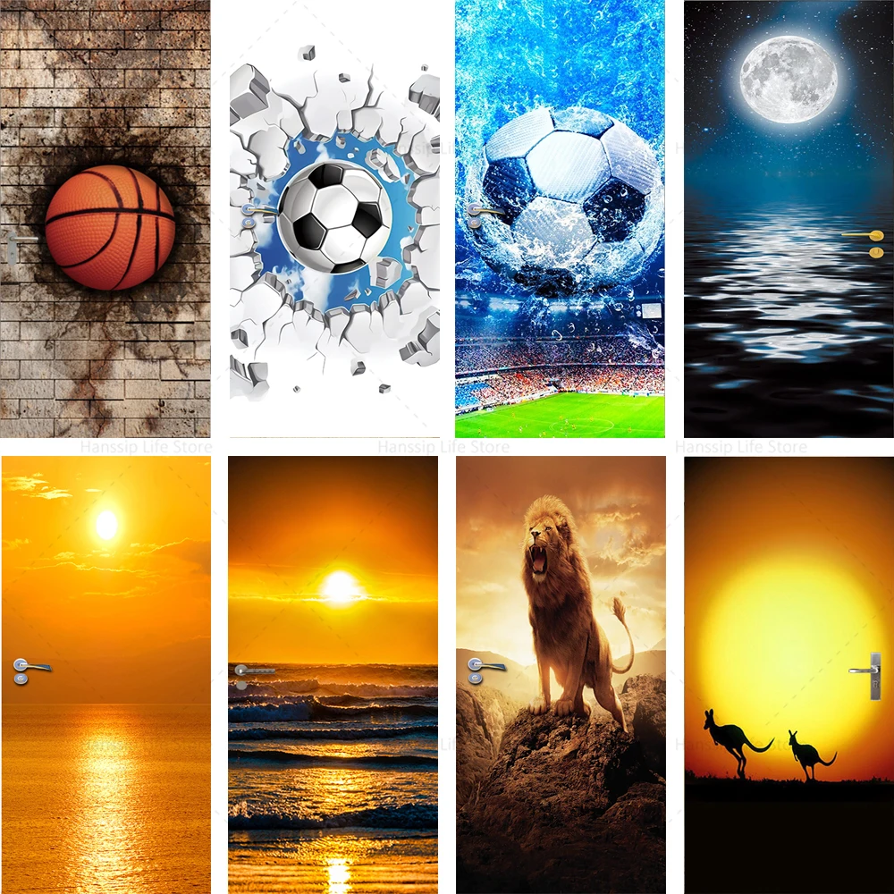 Наклейки на дверь с изображением футбольного заката книжный шкаф постер