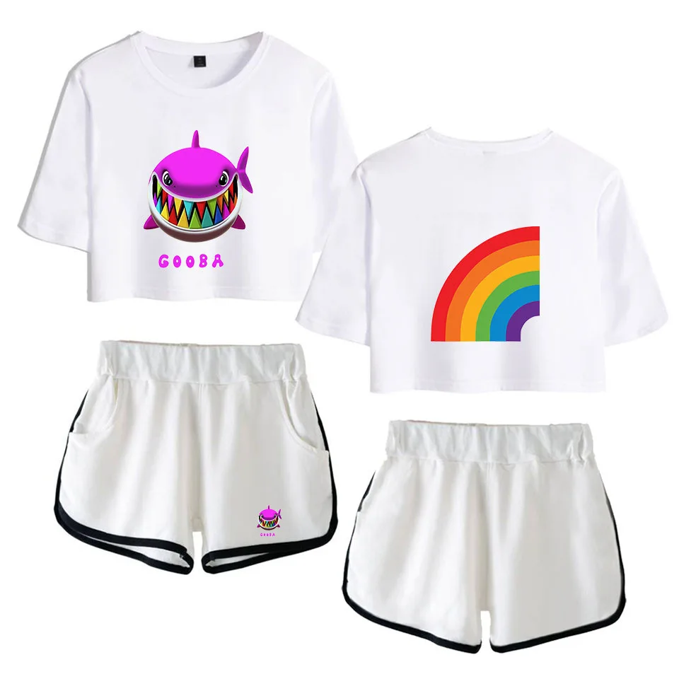 

Harajuku 6IX9INE Gooba Album Print Short Sleeve Cool Sexy Shorts+lovely T-shirts Dew navel Pretty Girl suits Two Piece Set