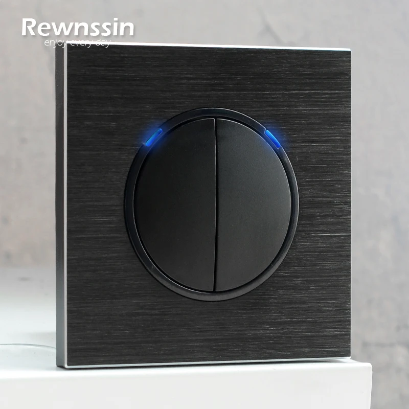 

Rewnssin LED Push Button Switches 1 2 3 4 Gang Light On Off Brushed Aluminum Data HDMI USB RJ45 TV Outlet EU Electrical Sockets