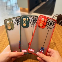 marvel spiderman cartoon art case phone for xiaomi redmi 9a 10c 9t 9c note 11 10 9 8 7 pro 5g frosted translucent matte cover