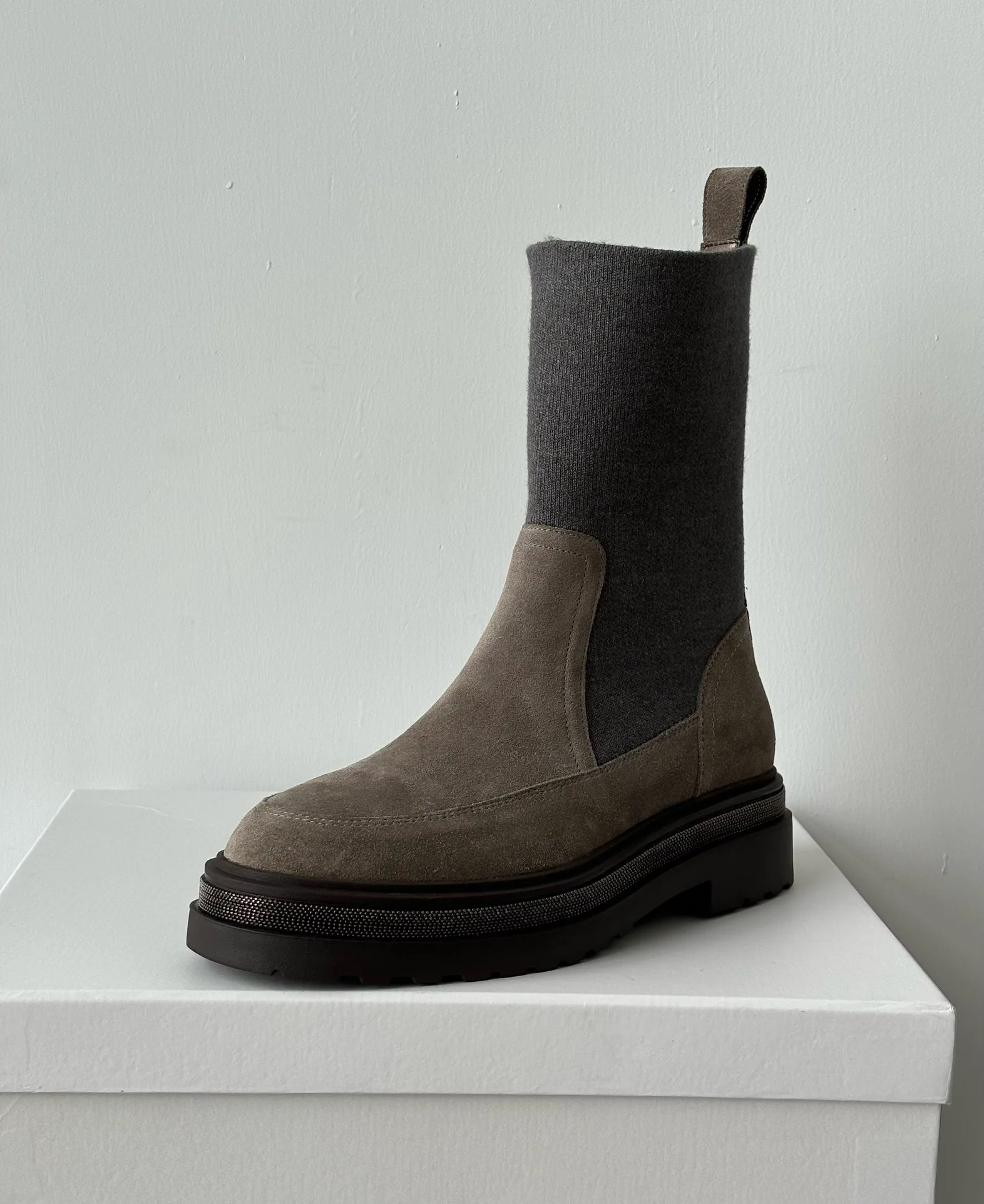 Maxdutti/осенне-зимние винтажные замшевые сапоги челси из шерсти с толстой подошвой 5