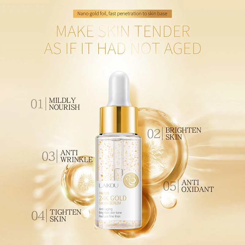 

Snail Removal Wrinkle Serum 24K Gold Anti Aging Lifting Firming Fade Fine Lines Face Essence Nourish Moisturizing Care Products