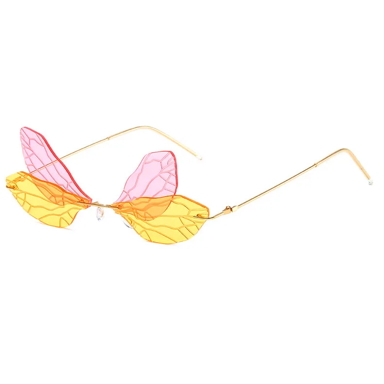 

New fashion dragonfly sunglasses female net red rimless gradient wings glasses INS the same fashion sunshade sunglasses