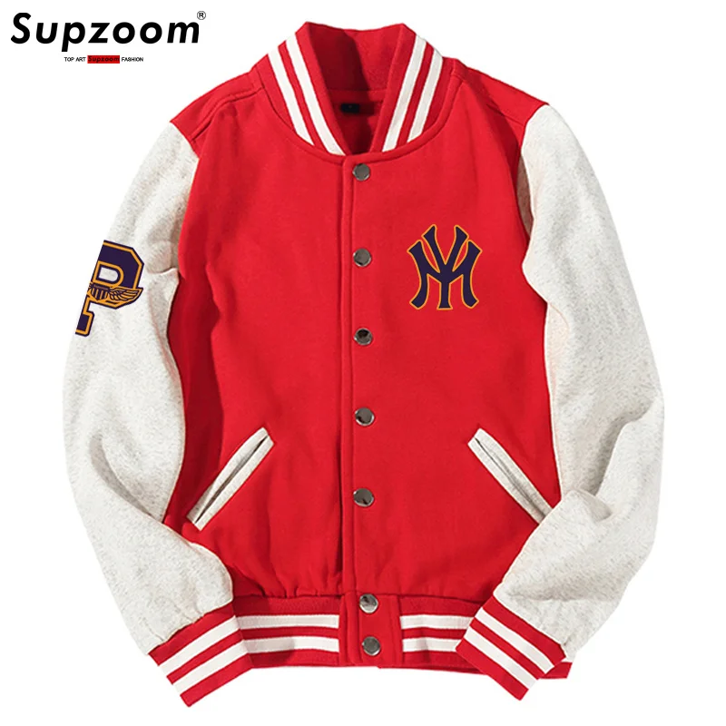 

Supzoom New Arrival Letter Rib Sleeve Cotton Top Fashion Single Breasted Casual Print Baseball Jacket Loose Cardigan Coat