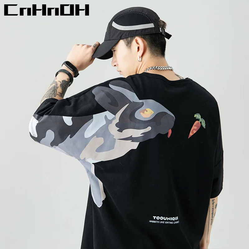 

CnHnOH Hot Selling 2022 Spring Summer New Trendy Brand Bat-sleeved Short-sleeved T-shirt Men's Camouflage Rabbit Print T-shirt