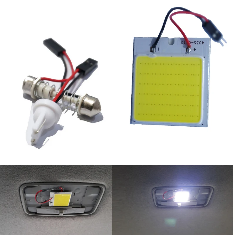 

COB 48-SMD DC 12V LED Panel Dome Lamp Auto Car Interior Reading Plate Light Roof Ceiling Interior Wired Lamp With T10 Festoon