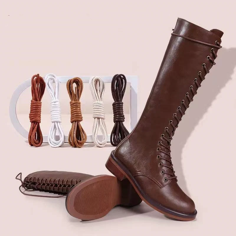 Super Long Custom Made Martin Boots Laces Boots Tooling Leather Shoes Black Lengthened Extra Long Women's Waxed Round Rope Laces