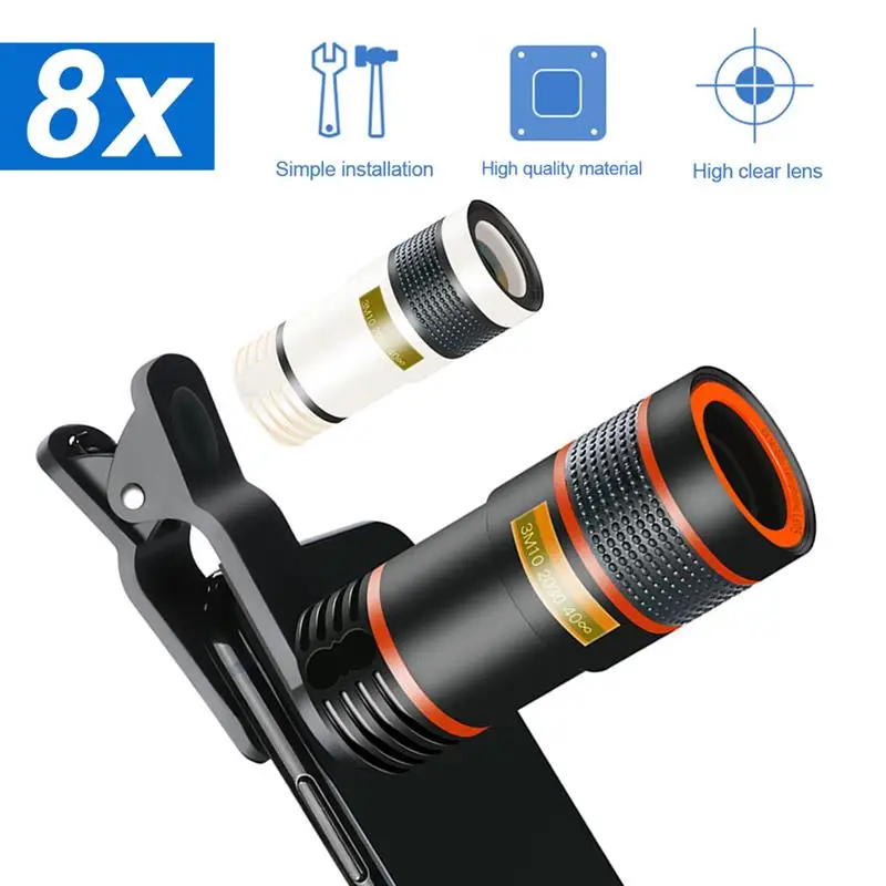 

Mini Telephoto Phone Lens 8X Optical Zoom Magnifier Clip on Monocular for Mobile Phones Travel Watching Games Photography