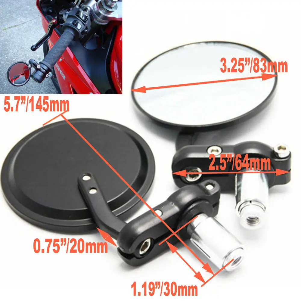 

Round Motorcycle Mirror Motorbike Handlebar End Rearview Rear View Side Convex Motorcycle Mirror for Handle Bars Fits