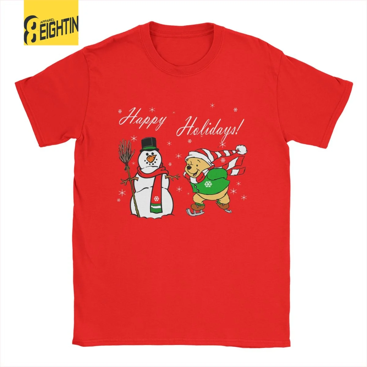 

Disney Men Clothing Happy Holidays Winnie The Pooh Women T-Shirt Short Sleeve Cotton Tshirt Merry Christmas Female Casual Tops