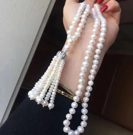 NEW free shipping Top new style 7-9 mm REAL Freshwater WHITE pearl necklace jewelry